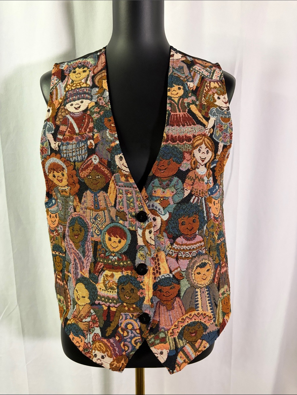 Vintage 90s Facets by Mirrors Children of the World Tapestry Print Vest